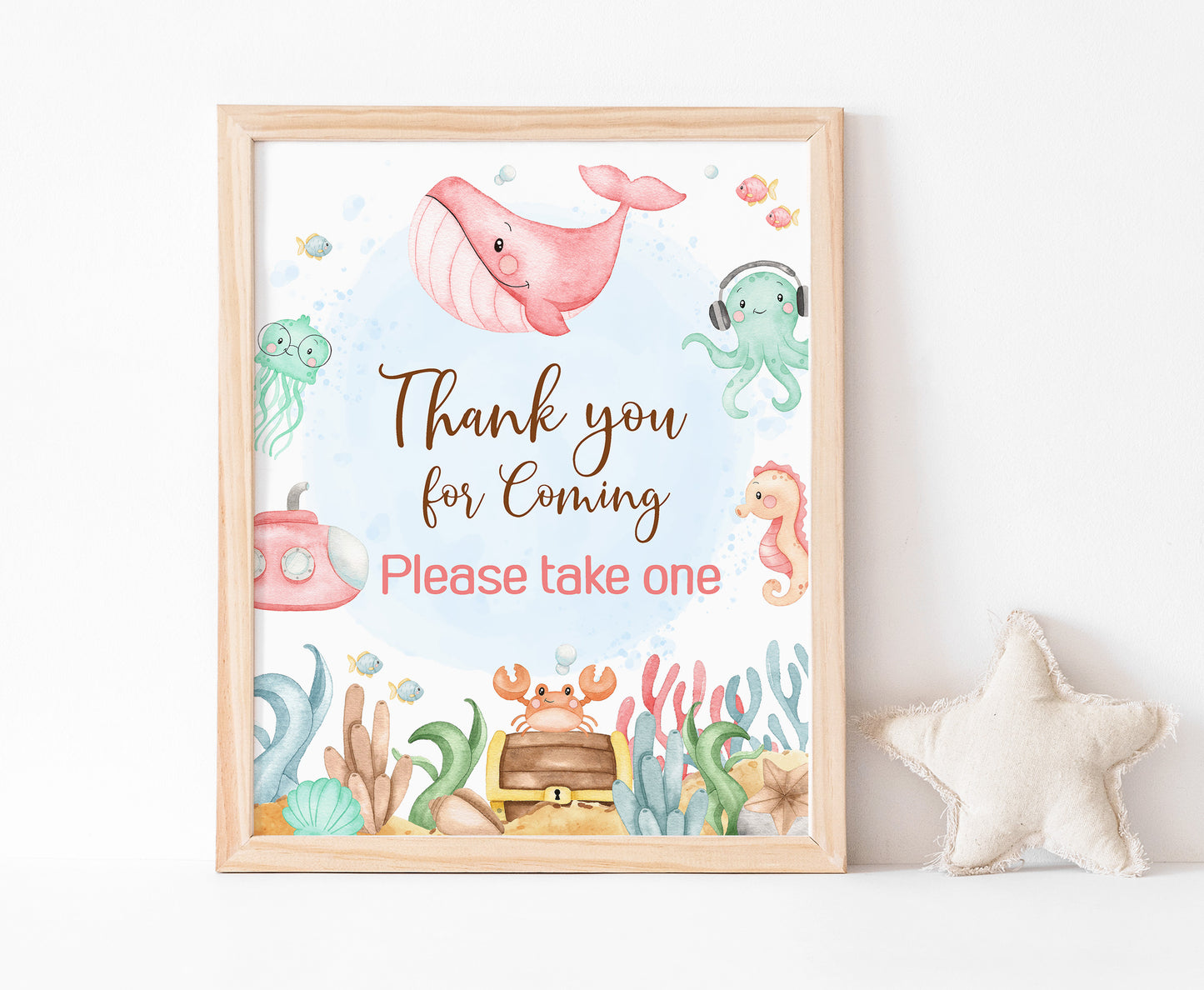 Girl Under the Sea Thank you for Coming Sign | Ocean Themed Party Table Decorations - 44A