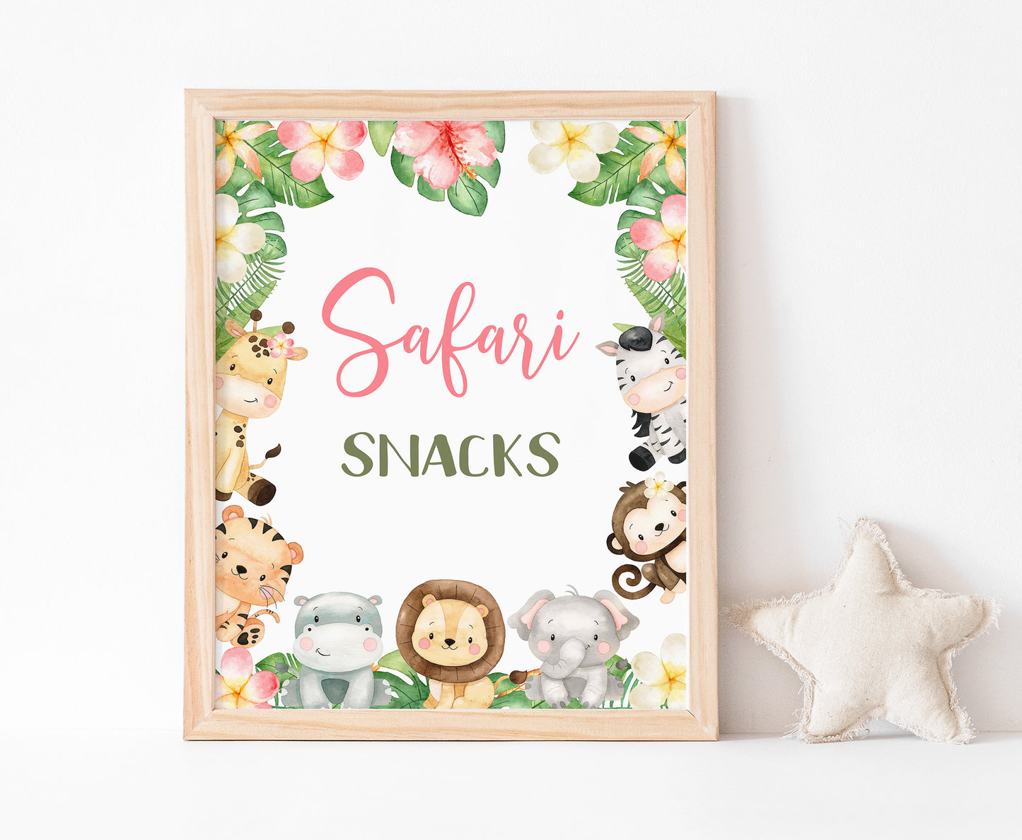 Safari Snacks Sign | Girl Jungle Animals Party Table Decorations - 35E