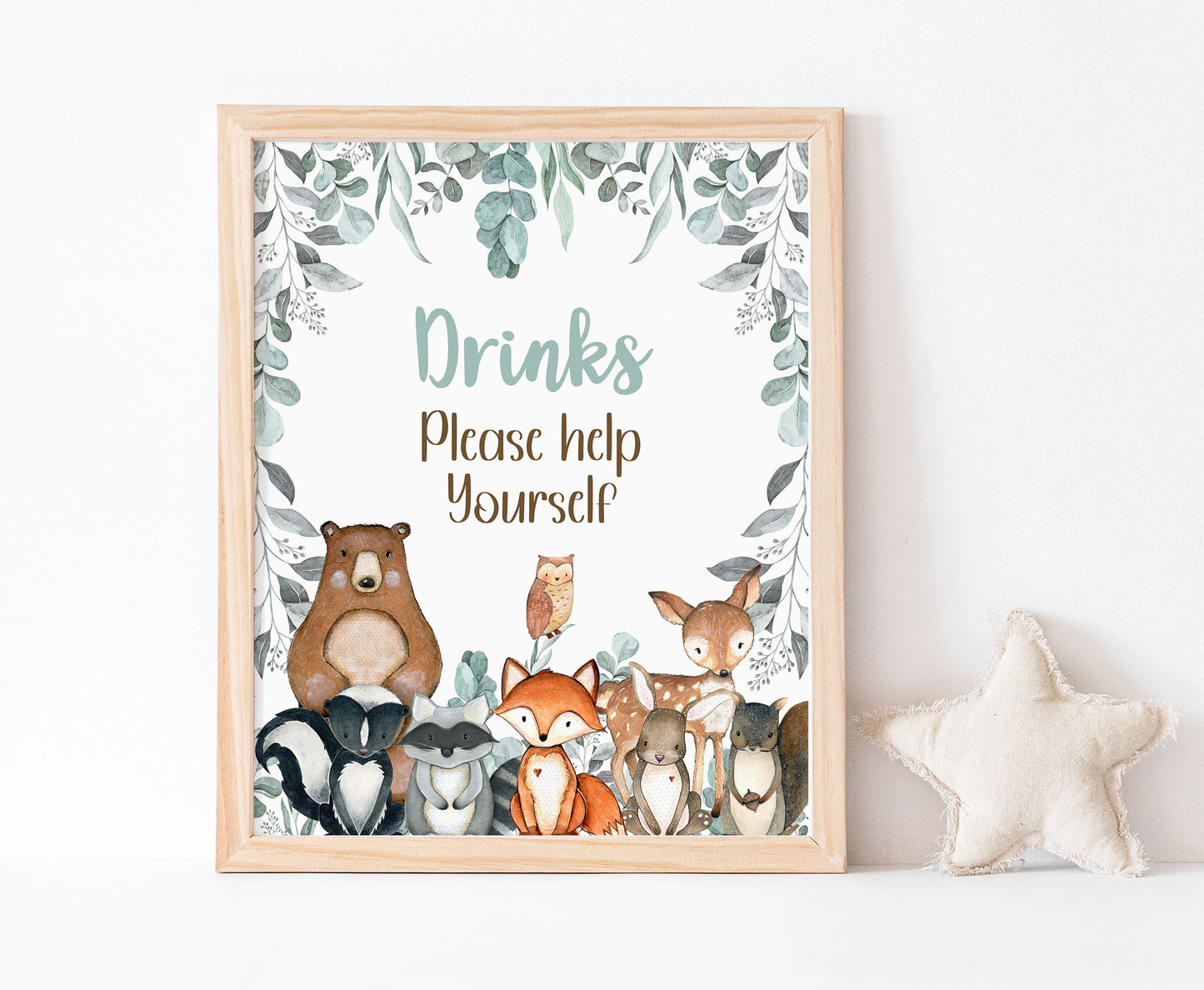 Woodland Drinks Sign | Forest Themed Party Table Decorations - 47J1