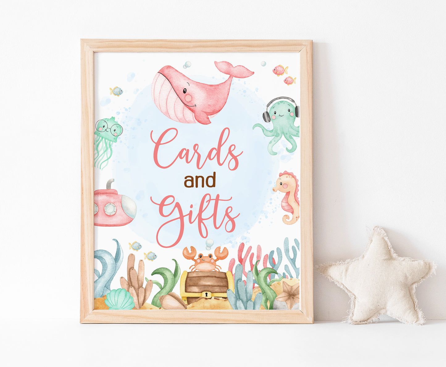 Girl Under the Sea Cards and Gifts Sign | Ocean Themed Party Table Decorations - 44A