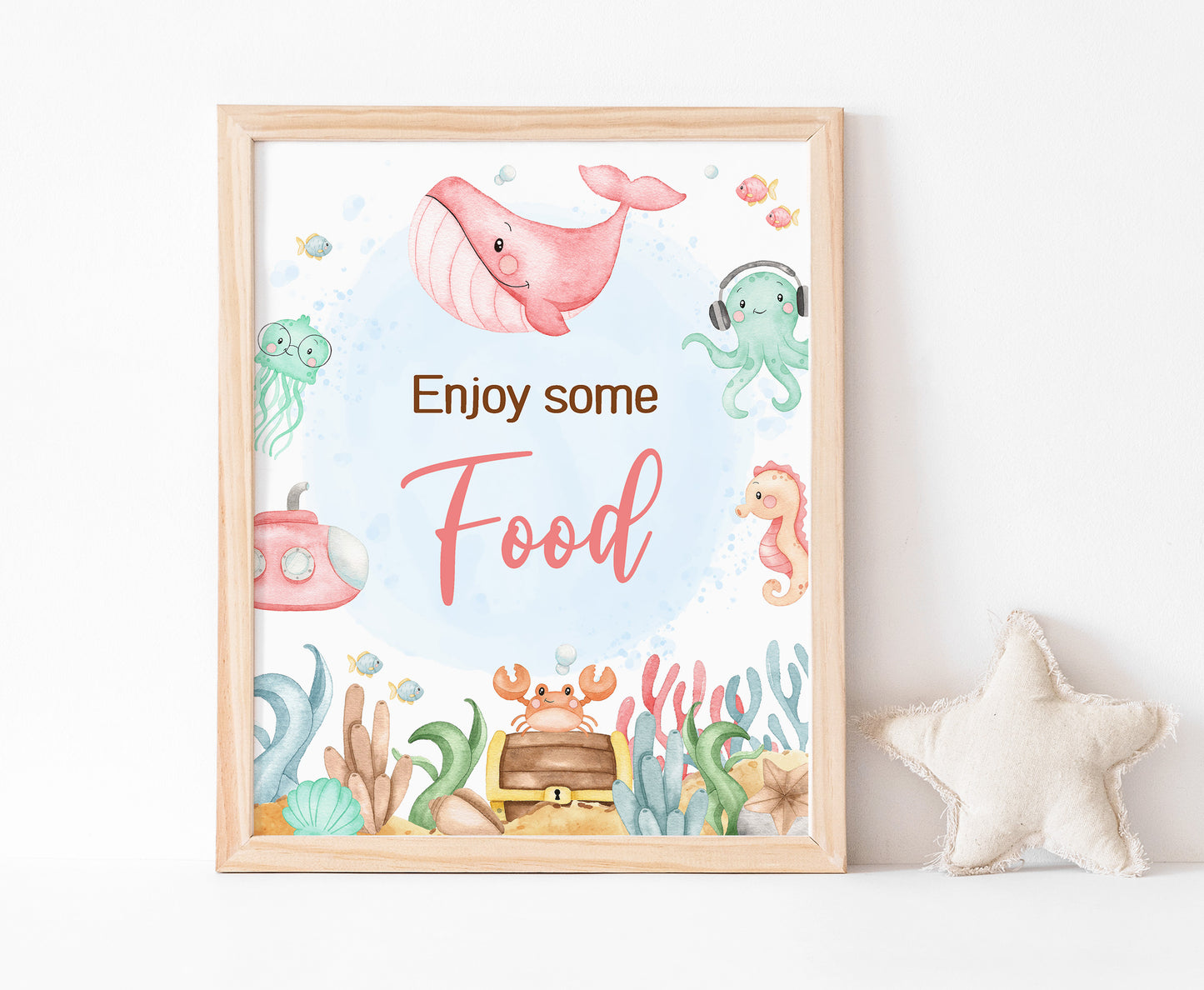 Girl Under the Sea Food Sign | Ocean Themed Party Table Decorations - 44A