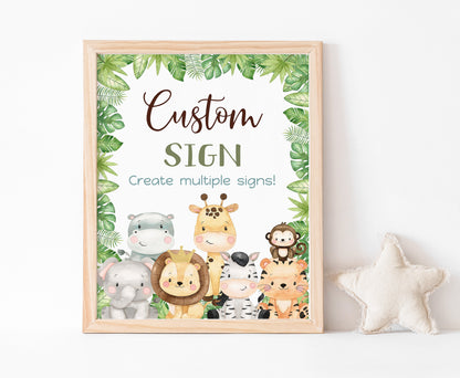 Custom Safari Table Sign | Jungle Theme Party Decorations - 35E