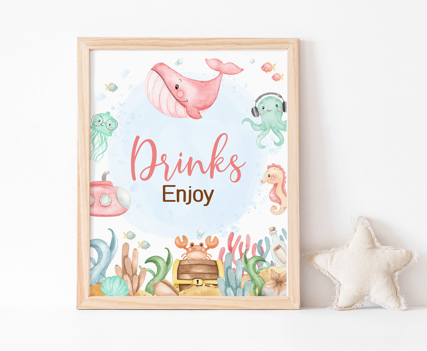 Girl Under the Sea Drinks Sign | Ocean Themed Party Table Decorations - 44A