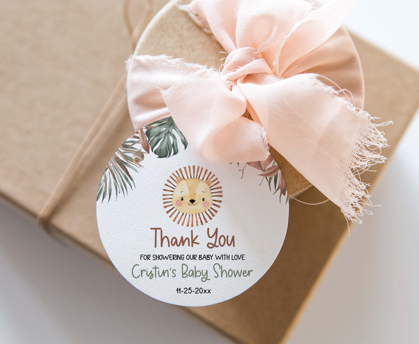Boho Lion Baby Shower Thank you 2"x2"  Tag | Editable safari Gift Tag - 35L
