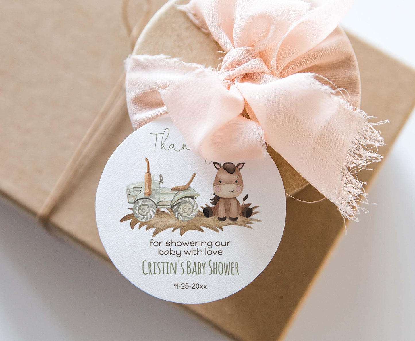 Editable Farm Baby Shower Thank you 2"x2"  Tag | Farm Gift Tag - 11E