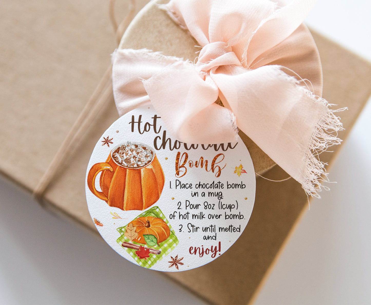Hot Chocolate Bomb Instructions Tags, Pumpkin Gift Tags