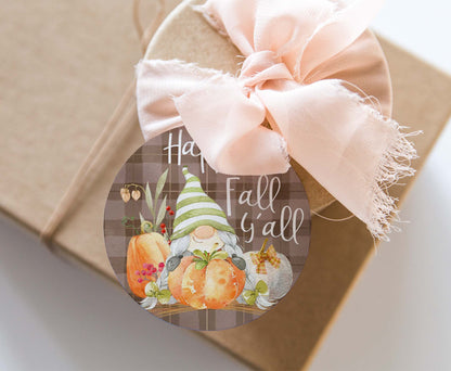 Gnome Happy Fall y´all Tags 2"x2" | Fall Gift Tags- 30