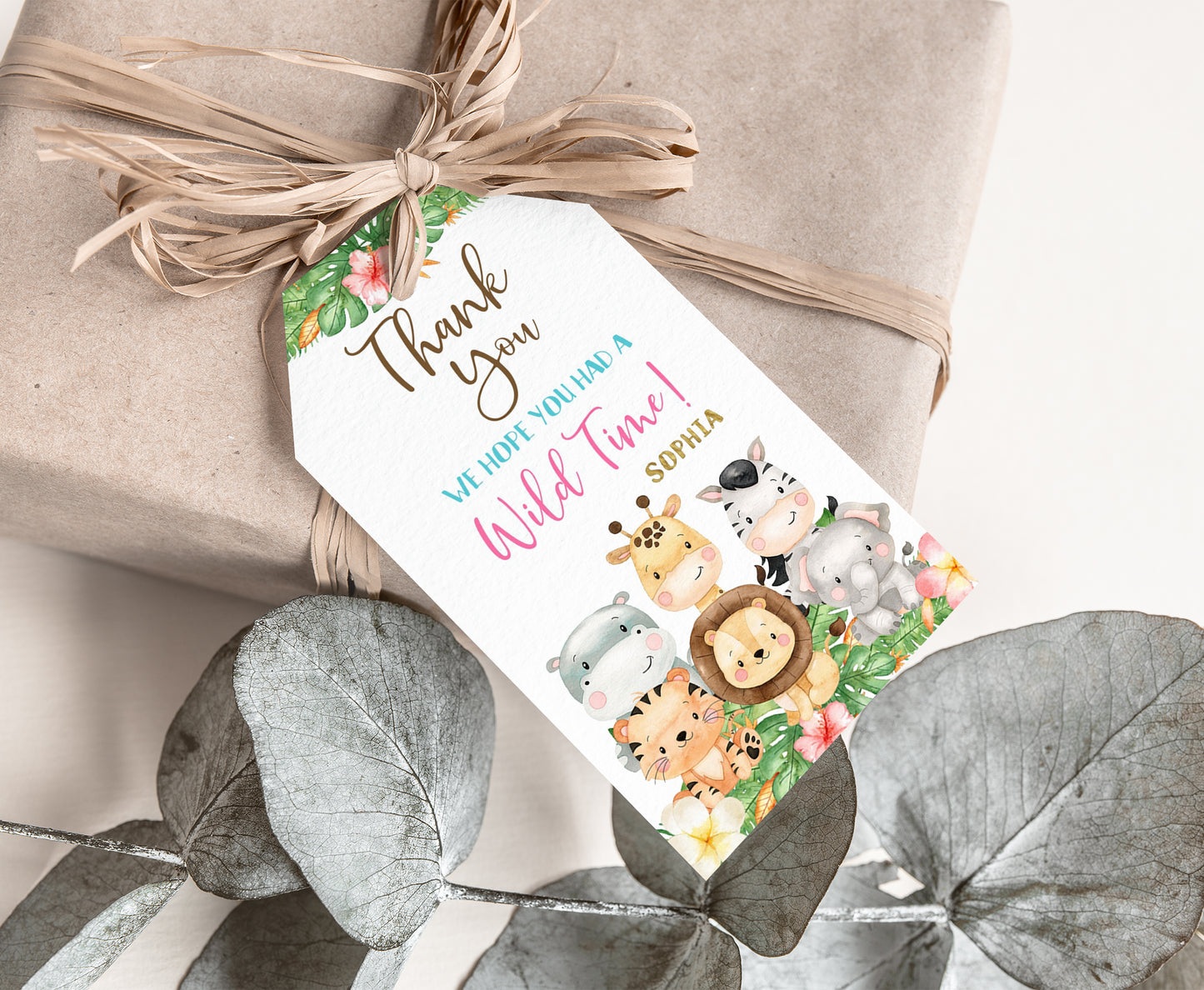 Editable Girl Safari Favor Tags | Jungle Birthday Party Printables - 35E