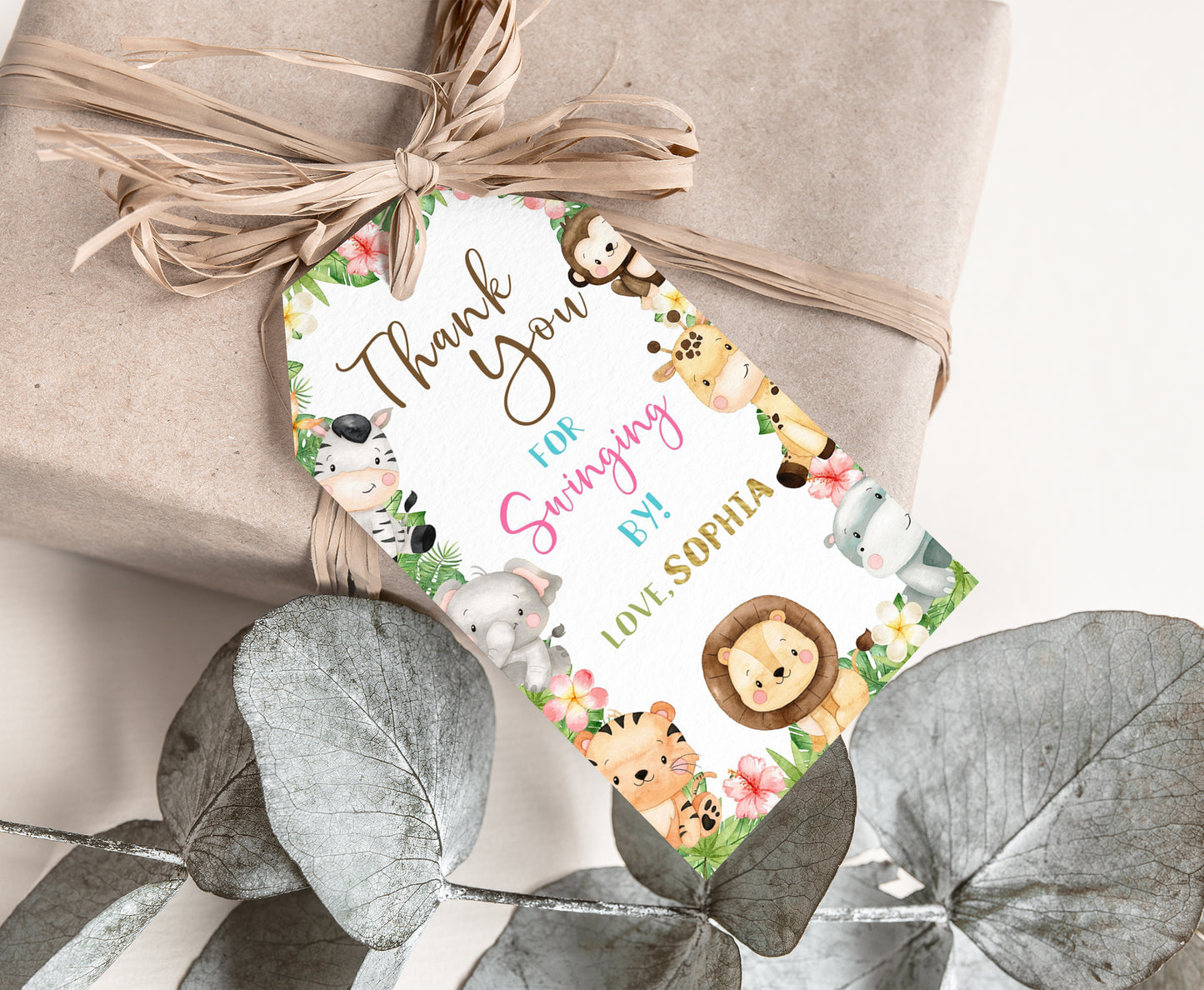Girl Safari Thank you Tags | Jungle Birthday Party Printable - 35E