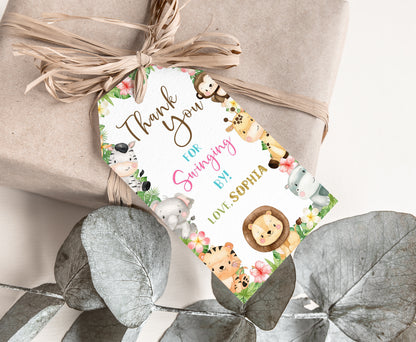 Girl Safari Thank you Tags | Jungle Birthday Party Printable - 35E
