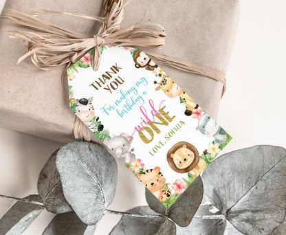 Girl Safari 1st Birthday Thank You Tags | Editable Jungle birthday party tags - 35E