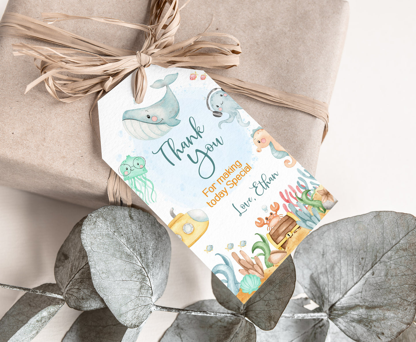 Under the Sea Thank You Tags | Editable Sea Birthday Party Favor Tags- 44A