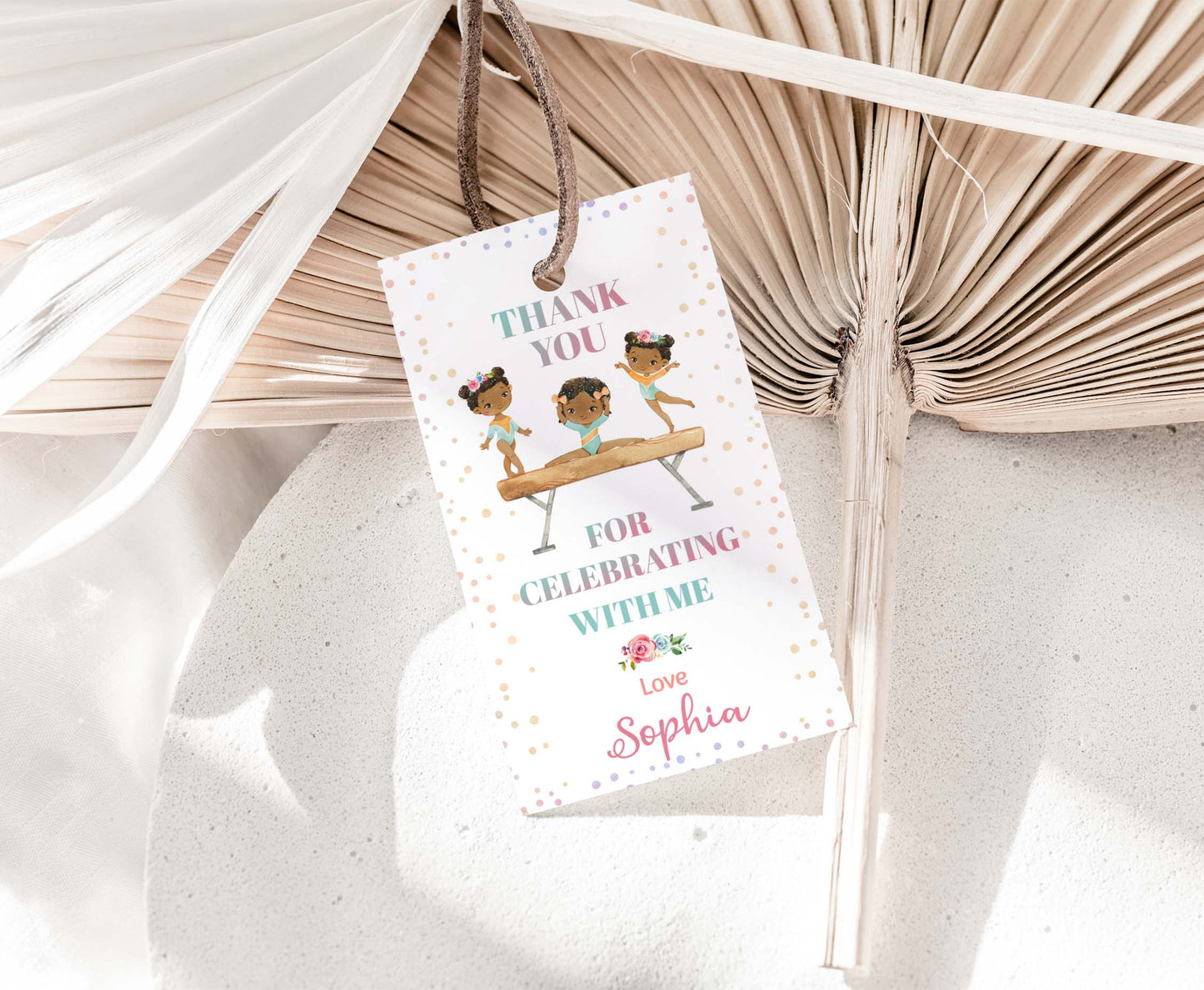 Editable Rainbow Gymnastics Thank You Tags | Girl Gymnastic Birthday Party Favor Tags - 99A