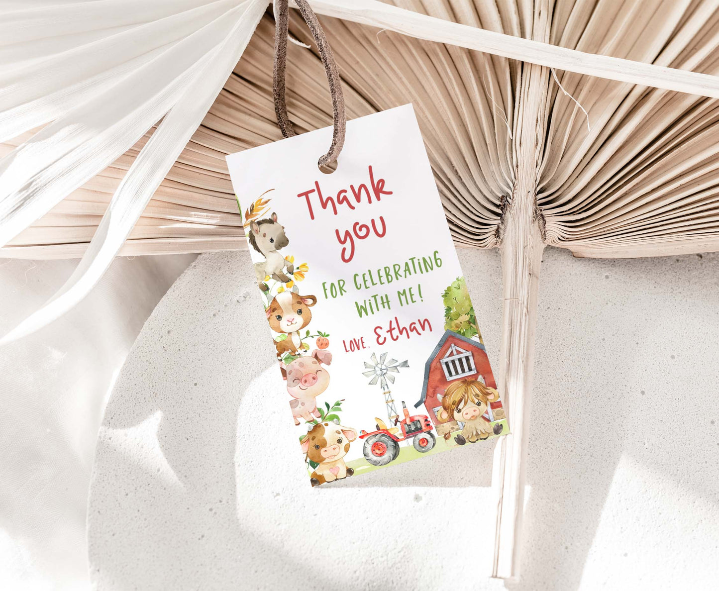 Editable Farm Animals Favor Tags Boy | Barnyard birthday thank you tags - 11D