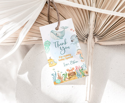 Under the Sea Thank You Tags | Editable Sea Birthday Party Favor Tags- 44A