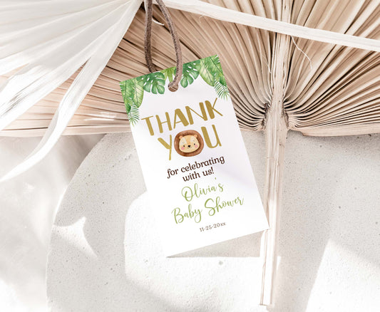 Editable Lion Baby Shower Thank You Tags | Safari Baby Shower Favor Tags - 35E