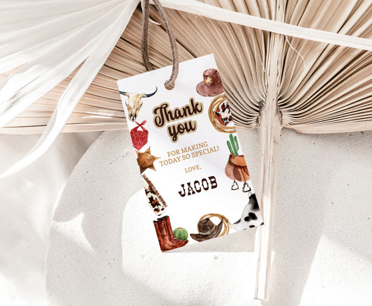 Editable Rodeo Thank you Tags | Cowboy Themed Party Favor Tags - 34A