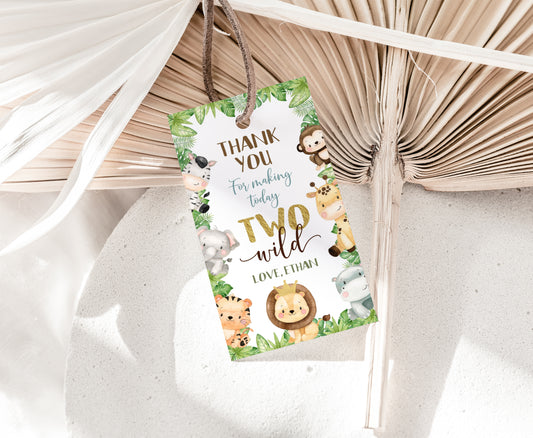 Two Wild safari thank you tags | Jungle 2nd birthday party printable - 35E