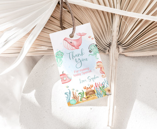 Girl Under the Sea Thank you Tag | Editable Sea Birthday Party Printable- 44A