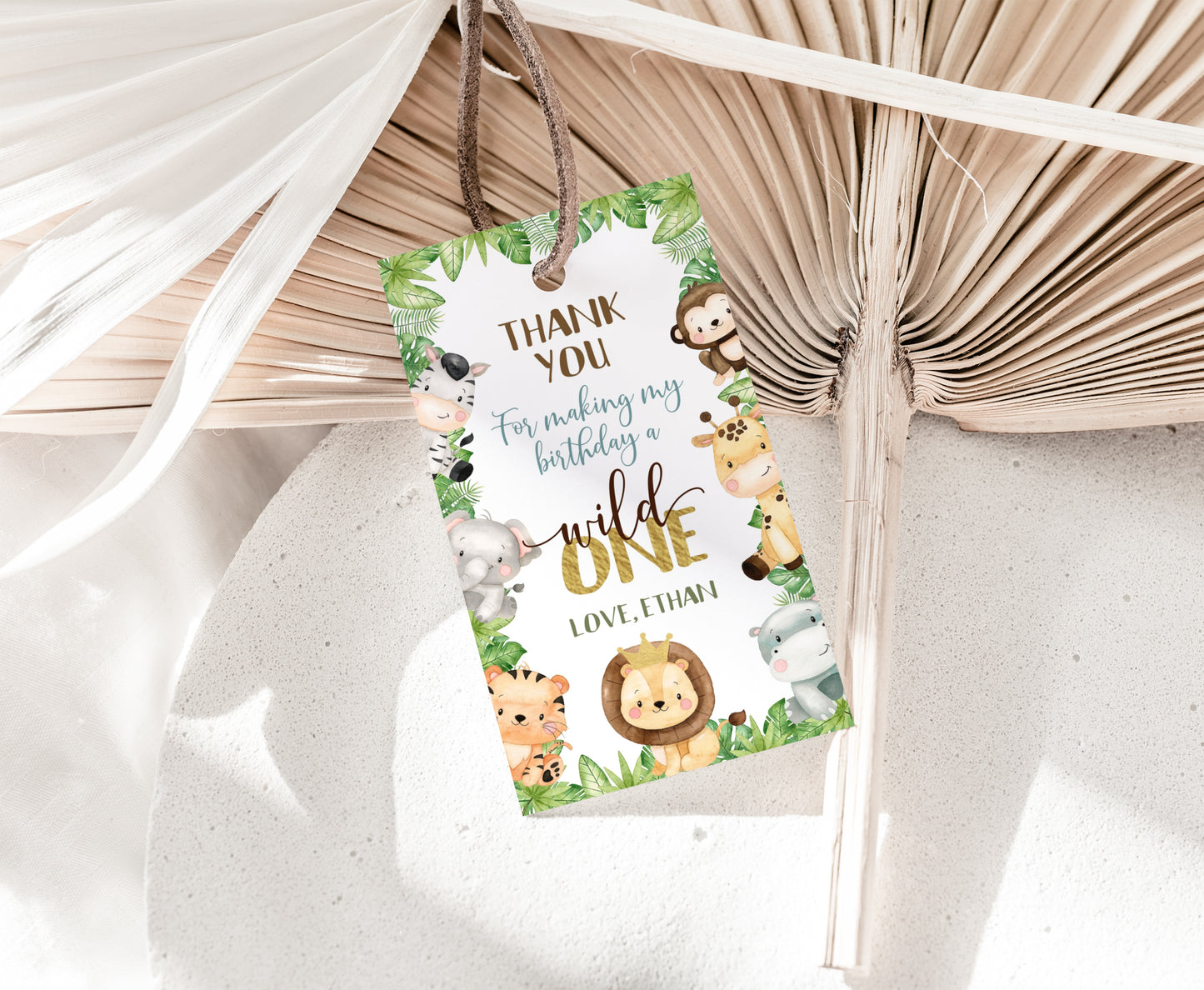 Safari 1st Birthday Thank You Tags | Editable Jungle birthday party tags - 35E