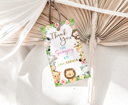 Girl Safari Thank you Tags | Jungle Birthday Party Printable - 35E