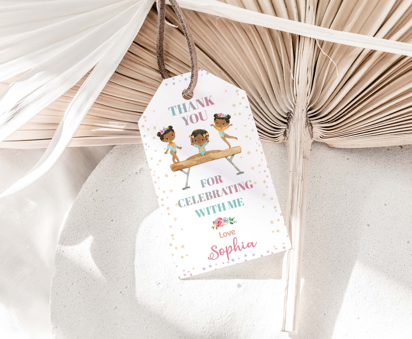 Editable Rainbow Gymnastics Thank You Tags | Girl Gymnastic Birthday Party Favor Tags - 99A