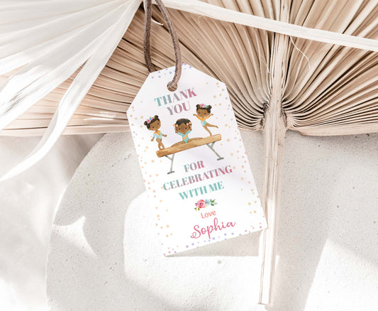 Editable Rainbow Gymnastics Thank You Tags | Girl Gymnastic Birthday Party Favor Tags - 99A