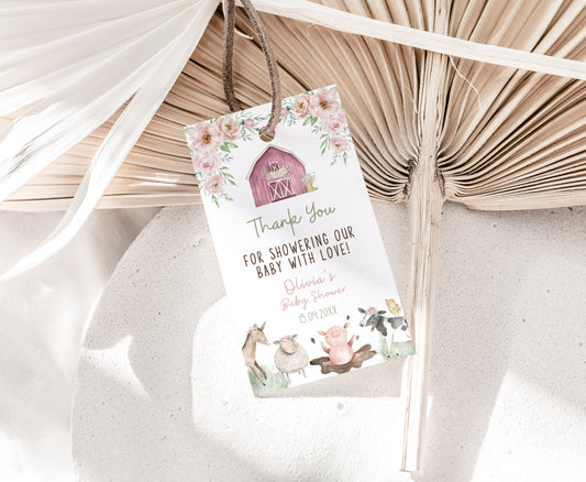Floral Farm Thank You Tags | Farm Girl Baby Shower Decorations - 11B
