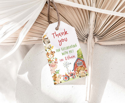 Editable Farm Animals Favor Tags Boy | Barnyard birthday thank you tags - 11D