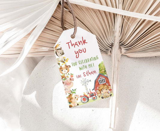 Editable Farm Animals Favor Tags Boy | Barnyard birthday thank you tags - 11D