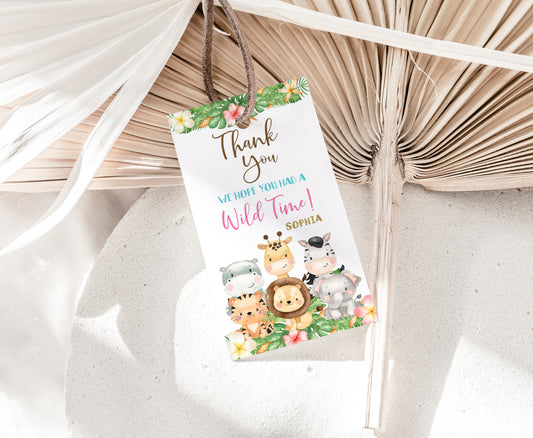 Editable Girl Safari Favor Tags | Jungle Birthday Party Printables - 35E