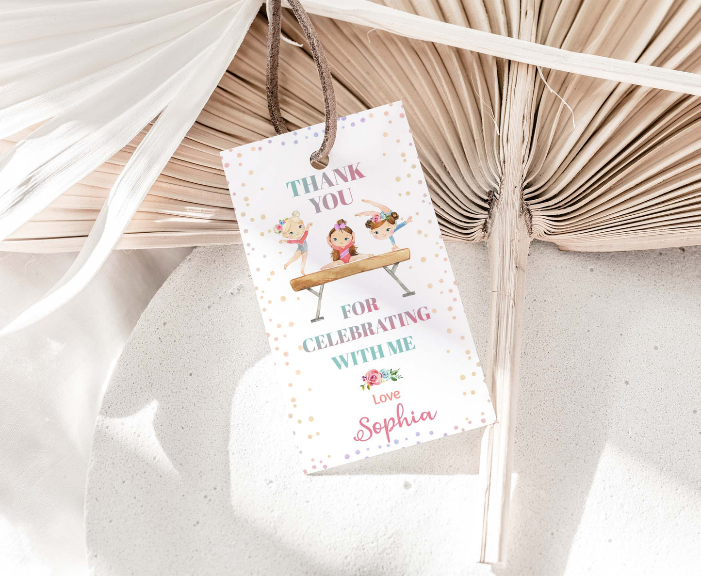 Editable Gymnastics Thank You Tags | Girl Gymnastic Birthday Party Favor Tags - 99A