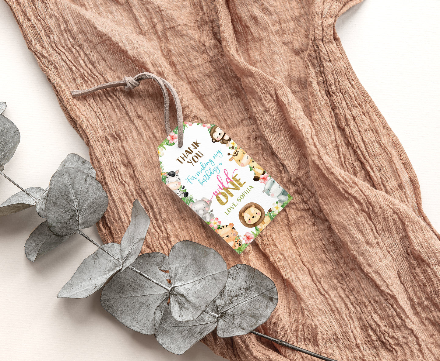 Girl Safari 1st Birthday Thank You Tags | Editable Jungle birthday party tags - 35E