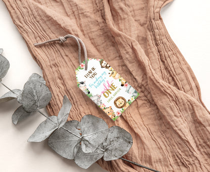 Girl Safari 1st Birthday Thank You Tags | Editable Jungle birthday party tags - 35E