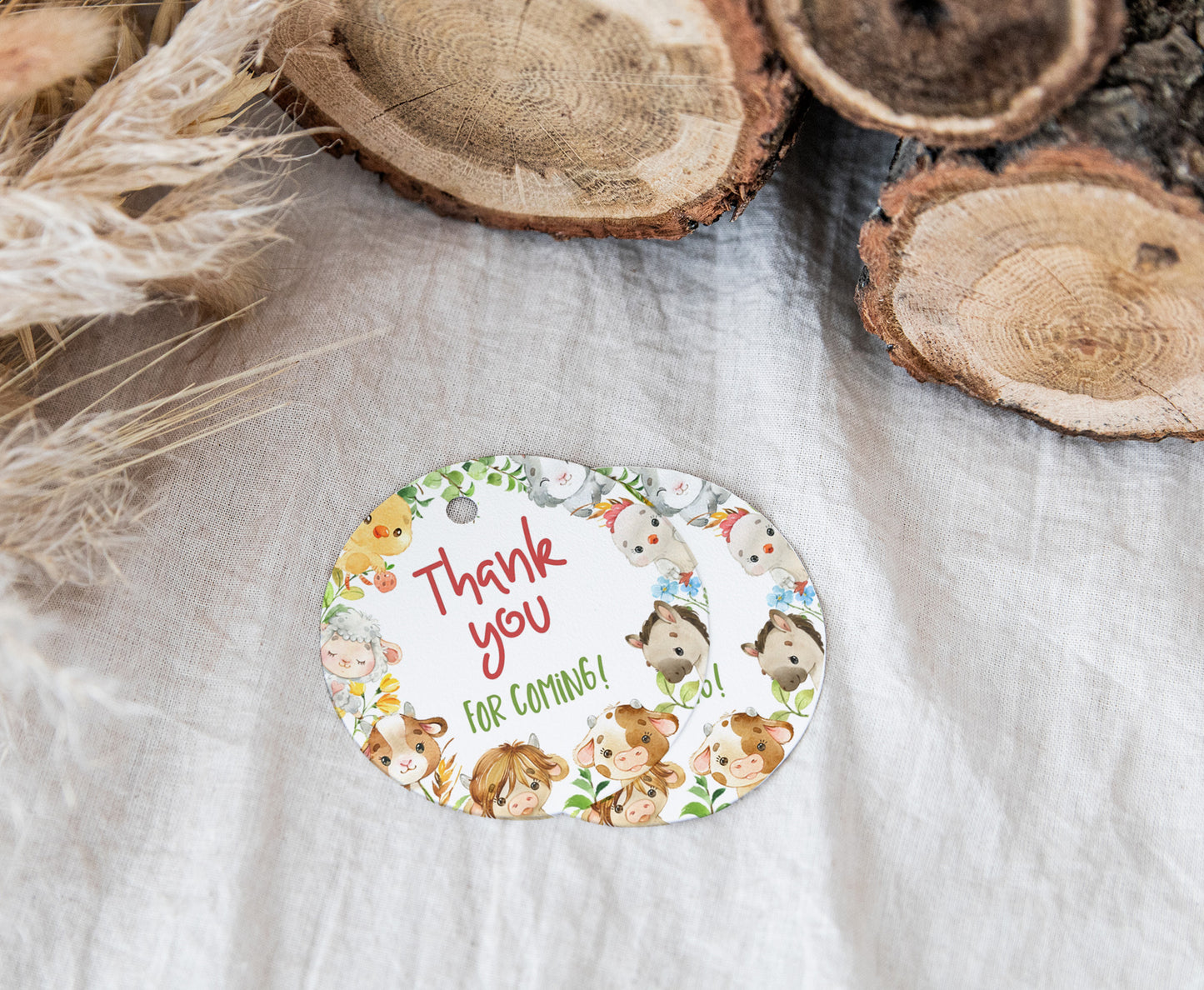 Farm Thank You Tags 2"x2" | Farm Animals Party Decorations - 11d