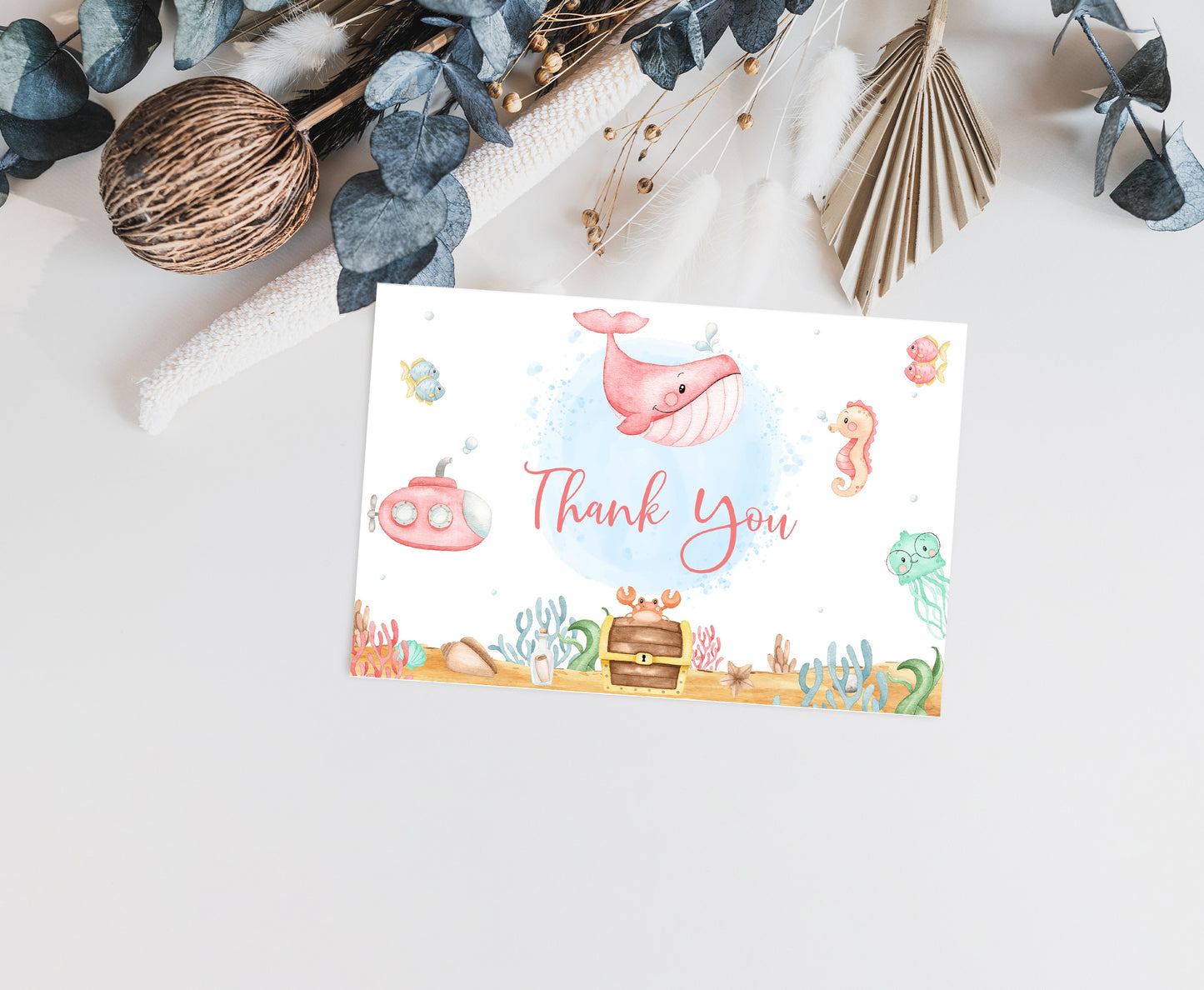 Girl Under the Sea Thank You Card | Ocean Party Printables  - 44A