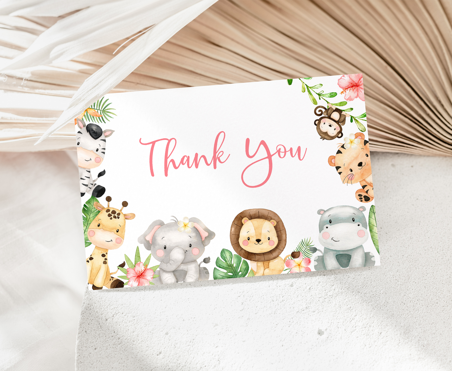 Girl Safari Thank You Card | Jungle Birthday Party Printables - 35E