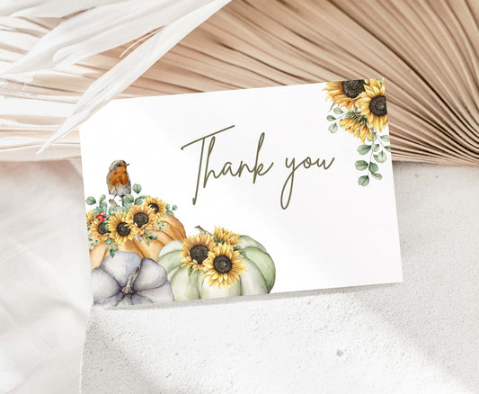 Sunflower Eucalyptus Pumpkin Thank You Card |  Fall Thank you note- 30