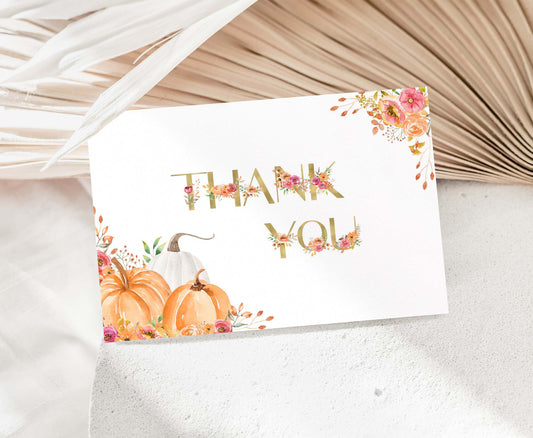 Floral Pumpkin Thank You Card |  Fall Thank you note- 30