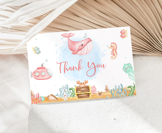 Girl Under the Sea Thank You Card | Ocean Party Printables  - 44A