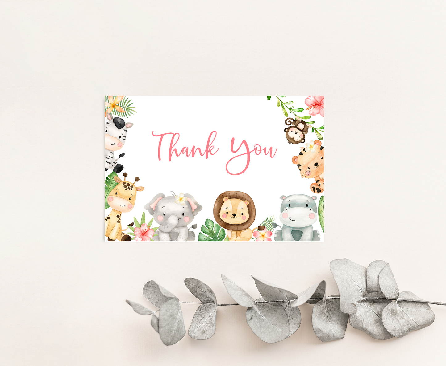 Girl Safari Thank You Card | Jungle Birthday Party Printables - 35E