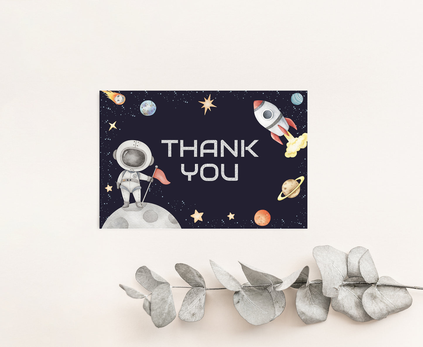 Space Thank You Card | Astronaut Party Printables  - 39C