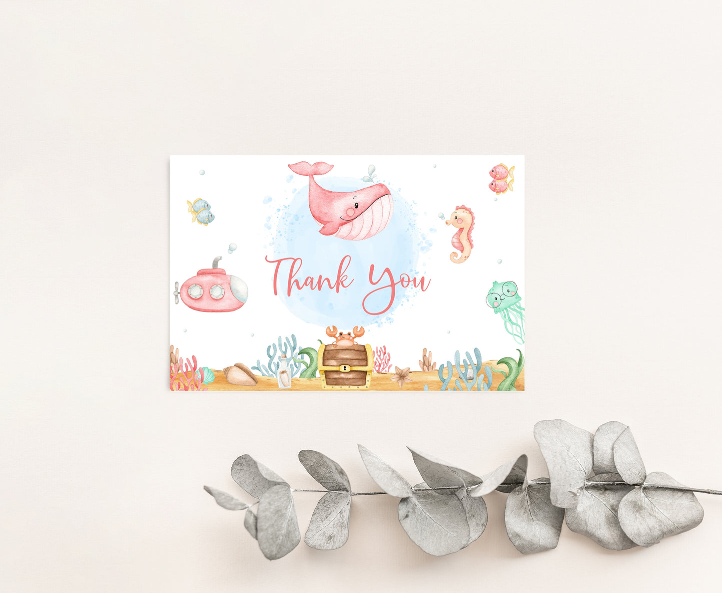 Girl Under the Sea Thank You Card | Ocean Party Printables  - 44A