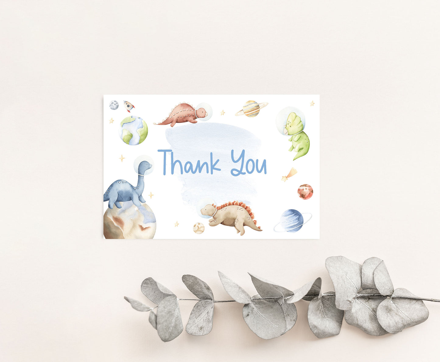 Space Dinosaur Thank You Card | Dinosaur Astronaut Party Printables - 39D