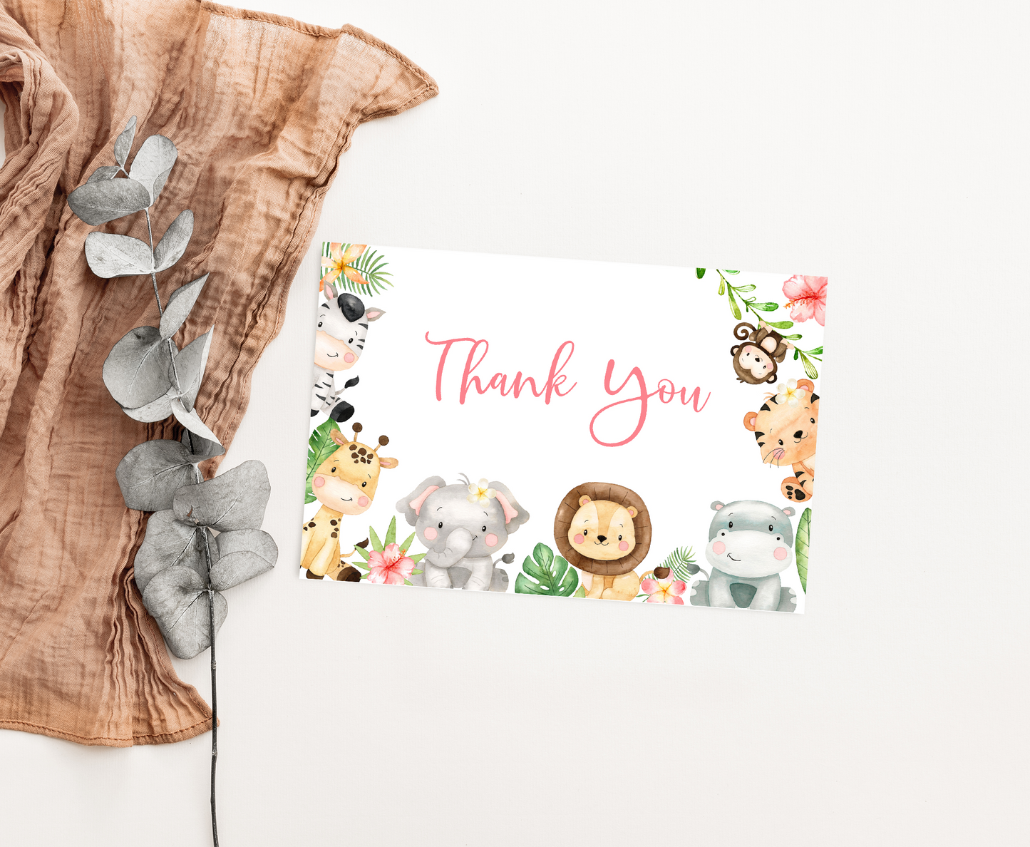 Girl Safari Thank You Card | Jungle Birthday Party Printables - 35E