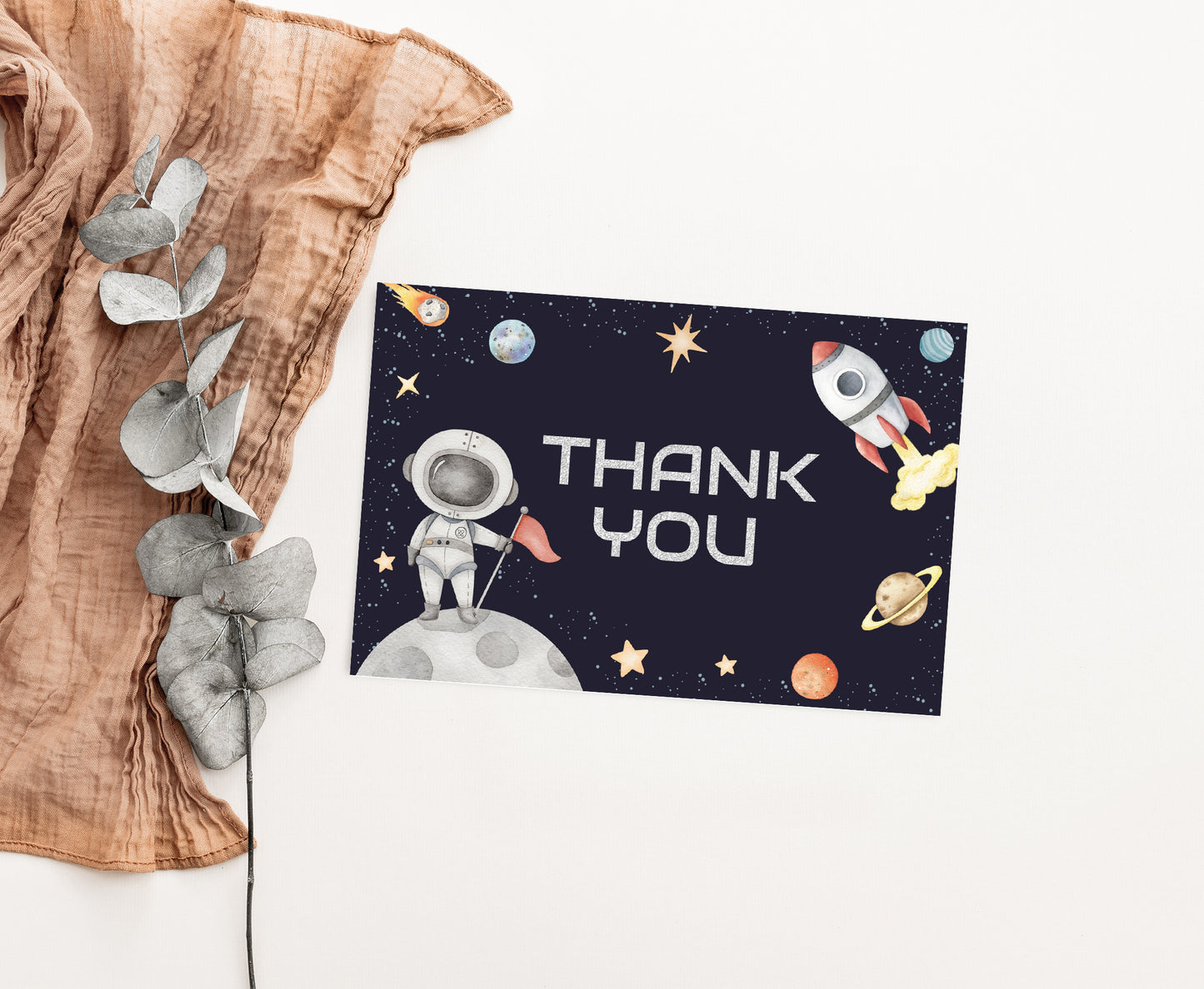 Space Thank You Card | Astronaut Party Printables  - 39C