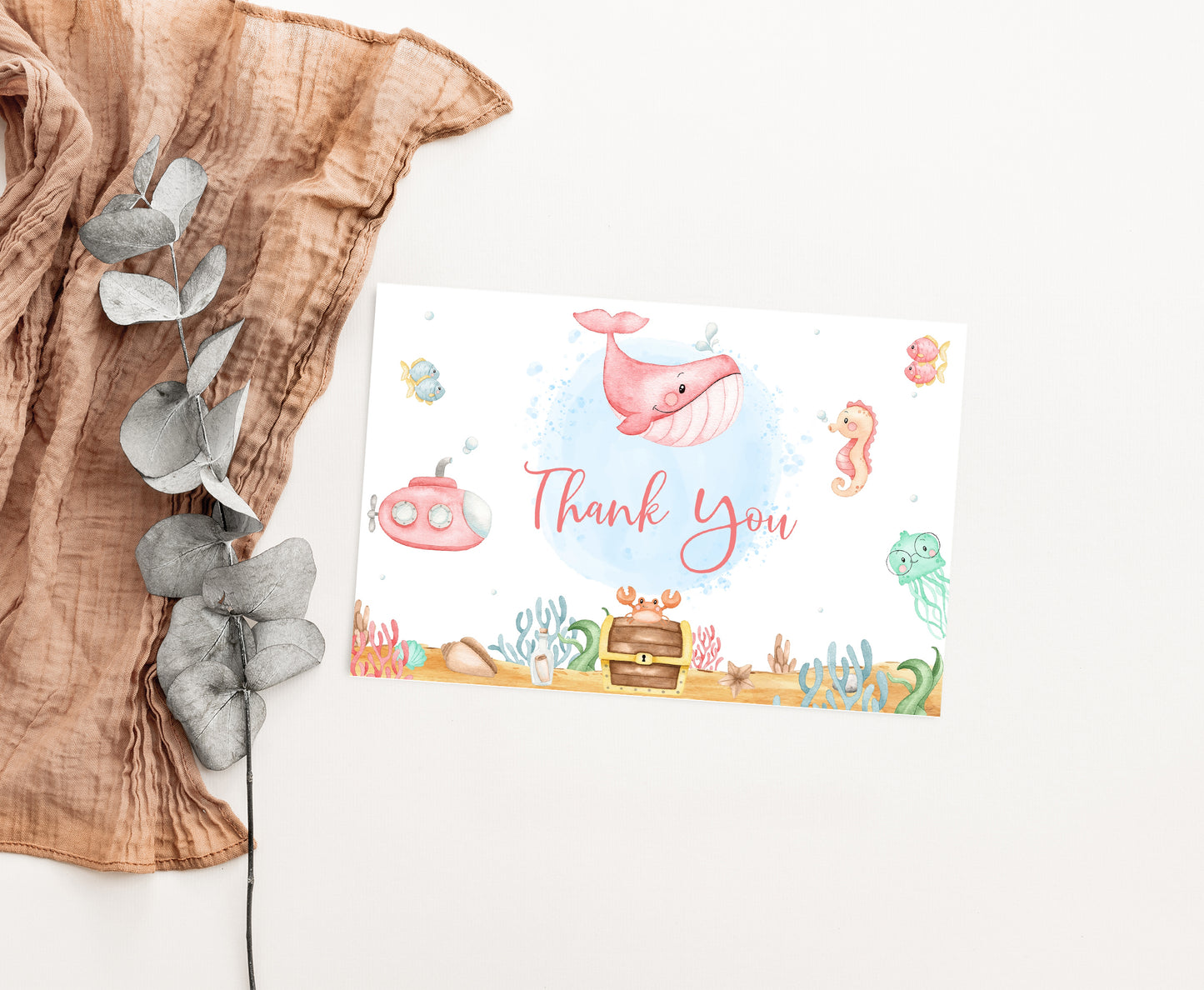 Girl Under the Sea Thank You Card | Ocean Party Printables  - 44A