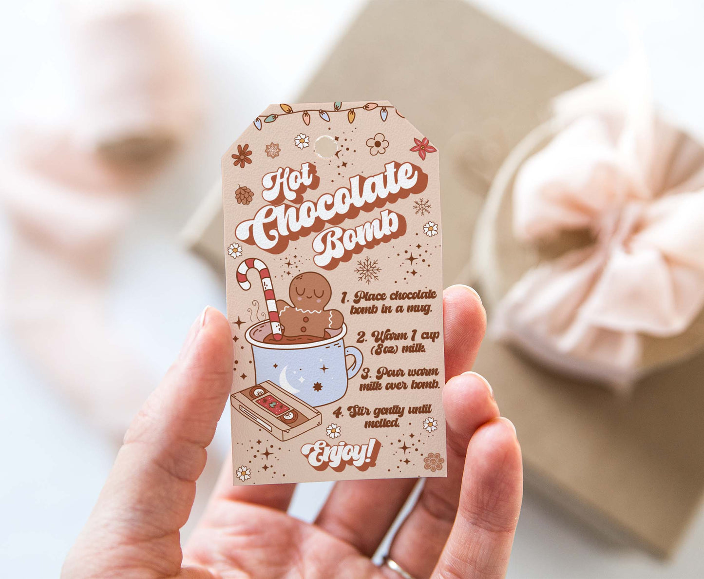 Groovy Hot cocoa bomb Tags | Retro Christmas Hot Chocolate Bomb Instructions Favor Tags - 112