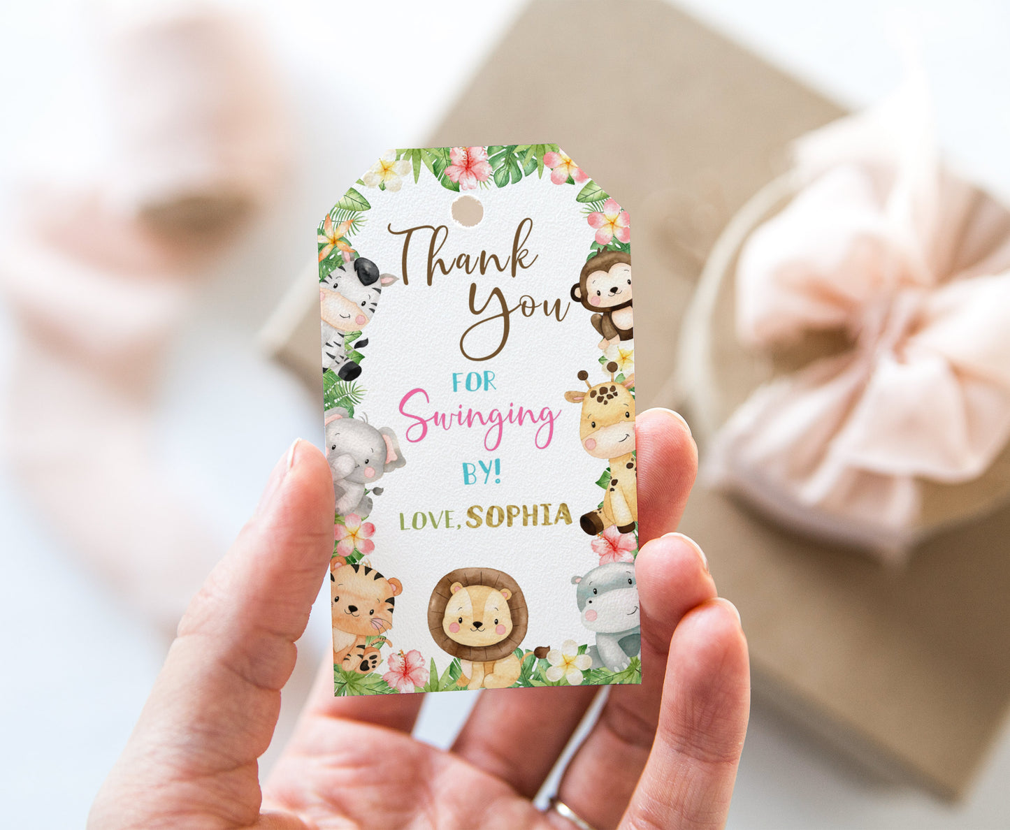 Girl Safari Thank you Tags | Jungle Birthday Party Printable - 35E