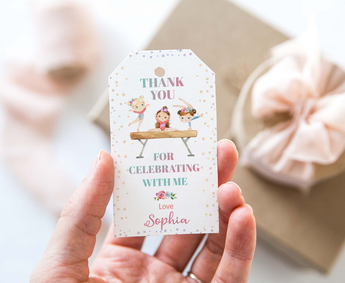 Editable Gymnastics Thank You Tags | Girl Gymnastic Birthday Party Favor Tags - 99A